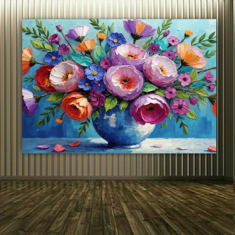 تابلو بوم طرح مخمل  نقاشی گل مدل دسته گل رنگی مدرن کد FP106601