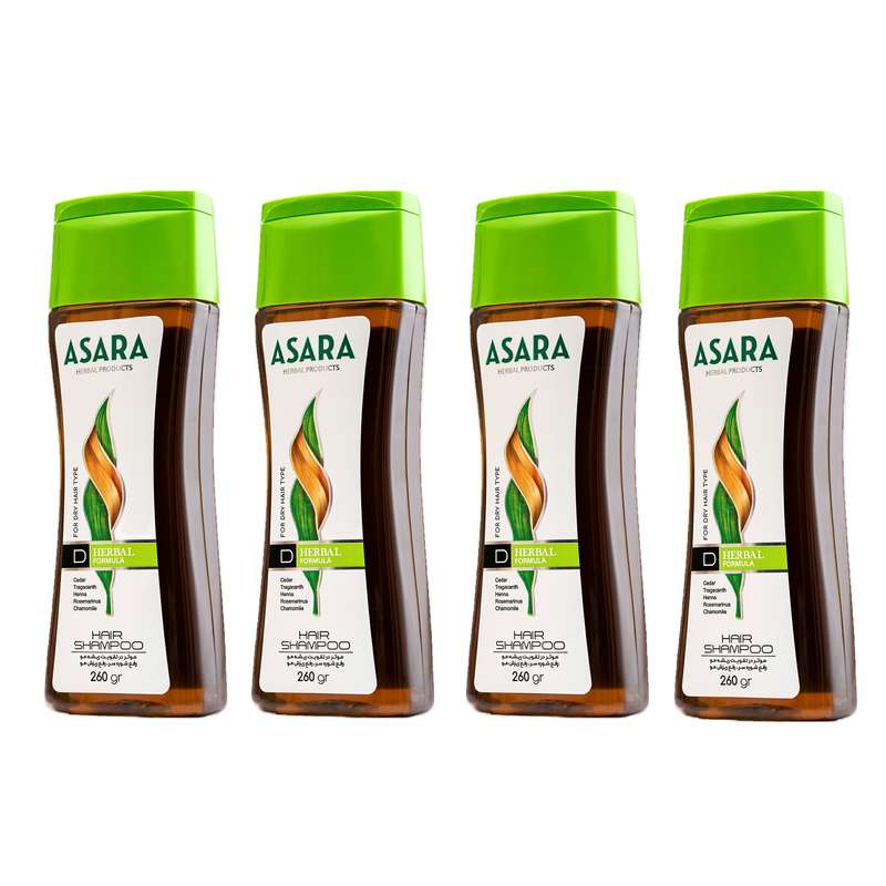 شامپو تقویت کننده و ضد ریزش مو آسارا مدل Herbal حجم 260 میلی لیتر بسته 4 عددی