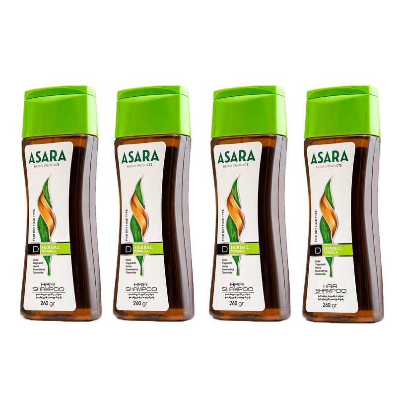 شامپو تقویت کننده و ضد ریزش مو آسارا مدل Herbal حجم 260 میلی لیتر بسته 4 عددی