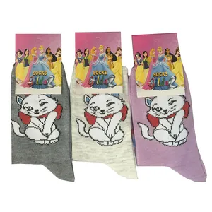 جوراب ساق بلند دخترانه مدل  گربه کد 3 مجموعه 3 عددی