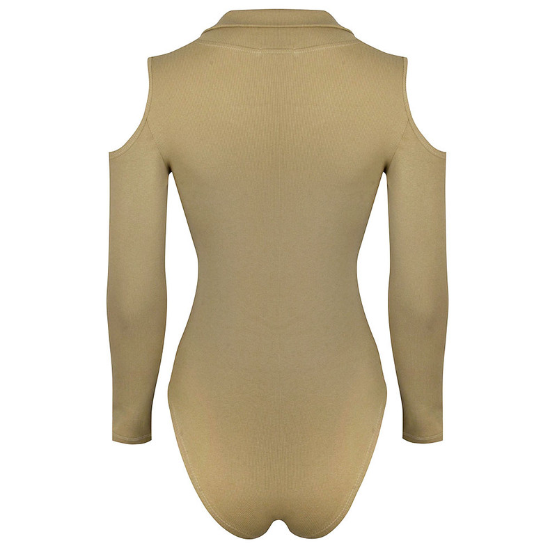 بادی آستین بلند زنانه دکسونری مدل 256004757 یقه دار رنگ نسکافه ای