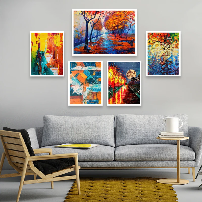 تابلو بکلیت طرح نقاشی رنگ روغن  فصل پاییزی مدل W-663 مجموعه 5 عددی