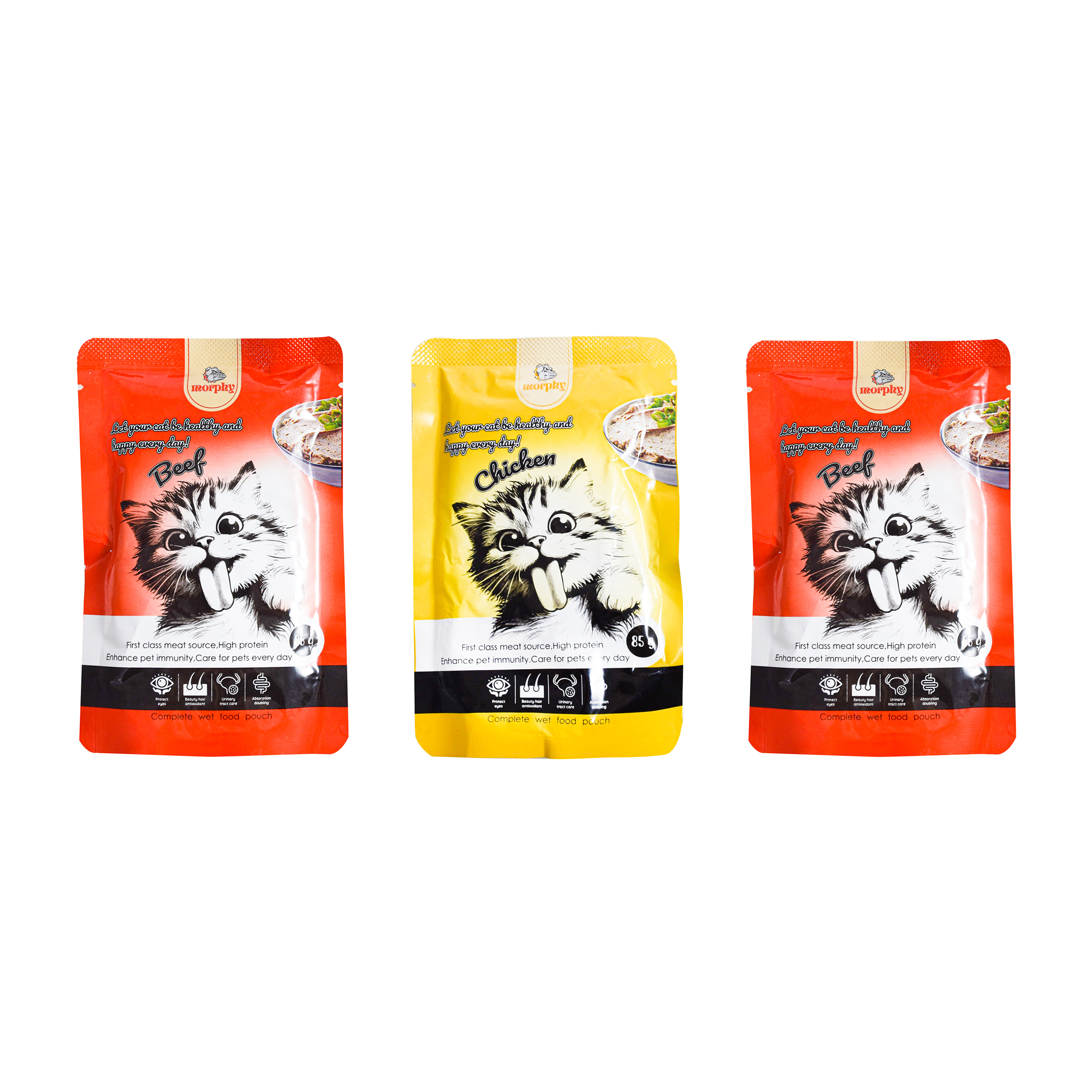 پوچ گربه مورفی مدل گوشت و مرغ  وزن 85 گرم مجموعه 3 عددی