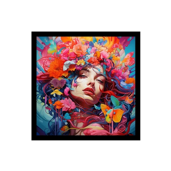 تابلو نوری بکلیت طرح نقاشی چهره و گل رنگی مدل B-MID-15610