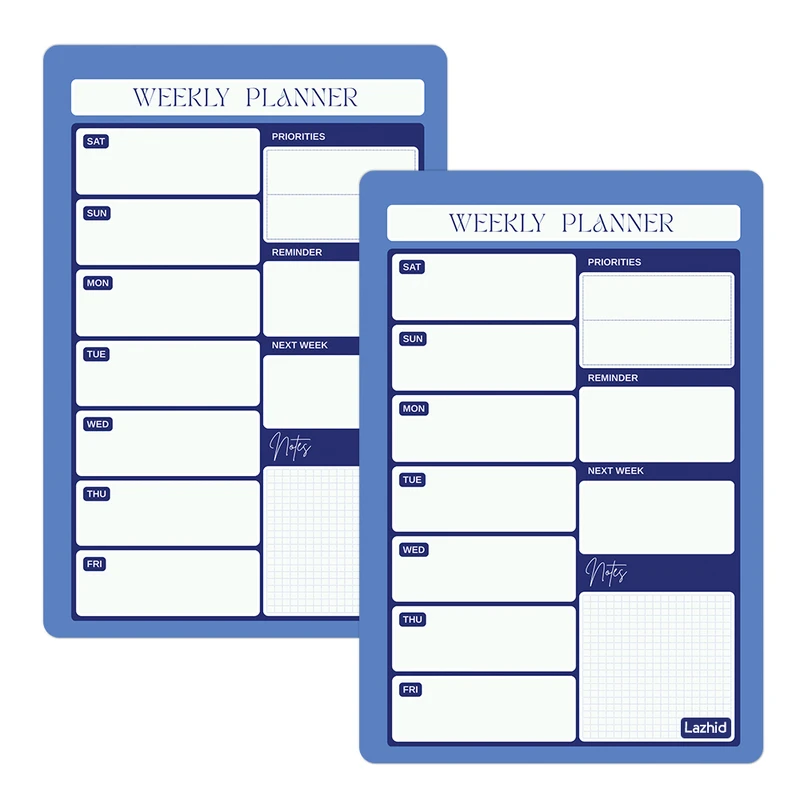 تخته وایت برد لاژید طرح پلنر روزانه و هفتگی سایز 20X30 سانتیمتر  مجموعه 2 عددی