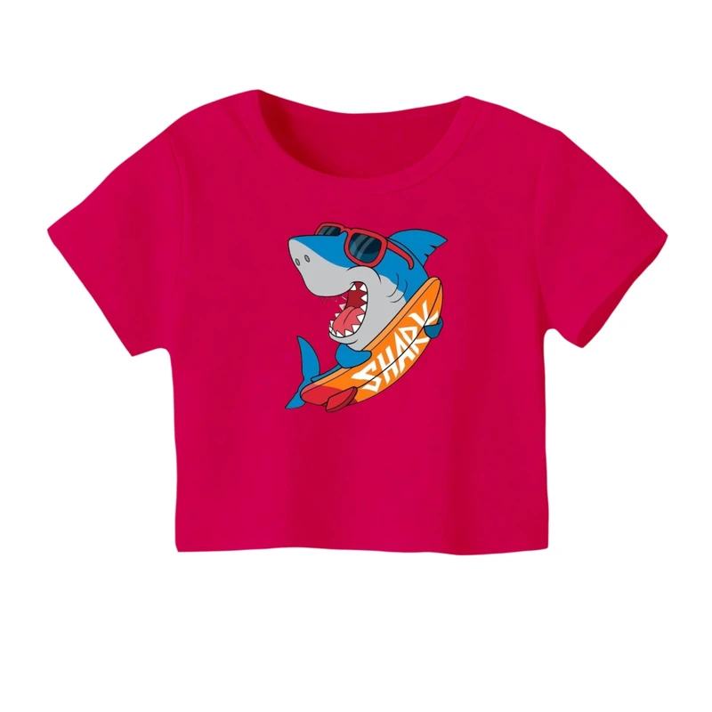 کراپ‌ تی‌شرت آستین کوتاه زنانه مدل کوسه کد 7