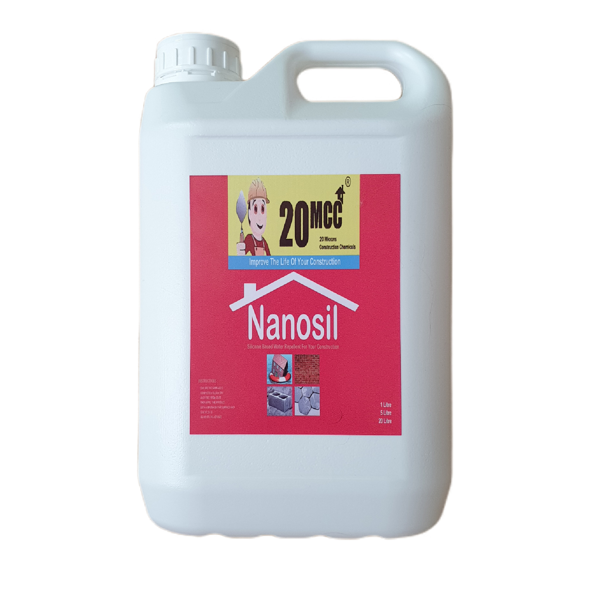 محلول نانو آبگریز و ضد آب کننده سطوح ساختمانی 20 میکرو مدل nanosilicon حجم 5 لیتر