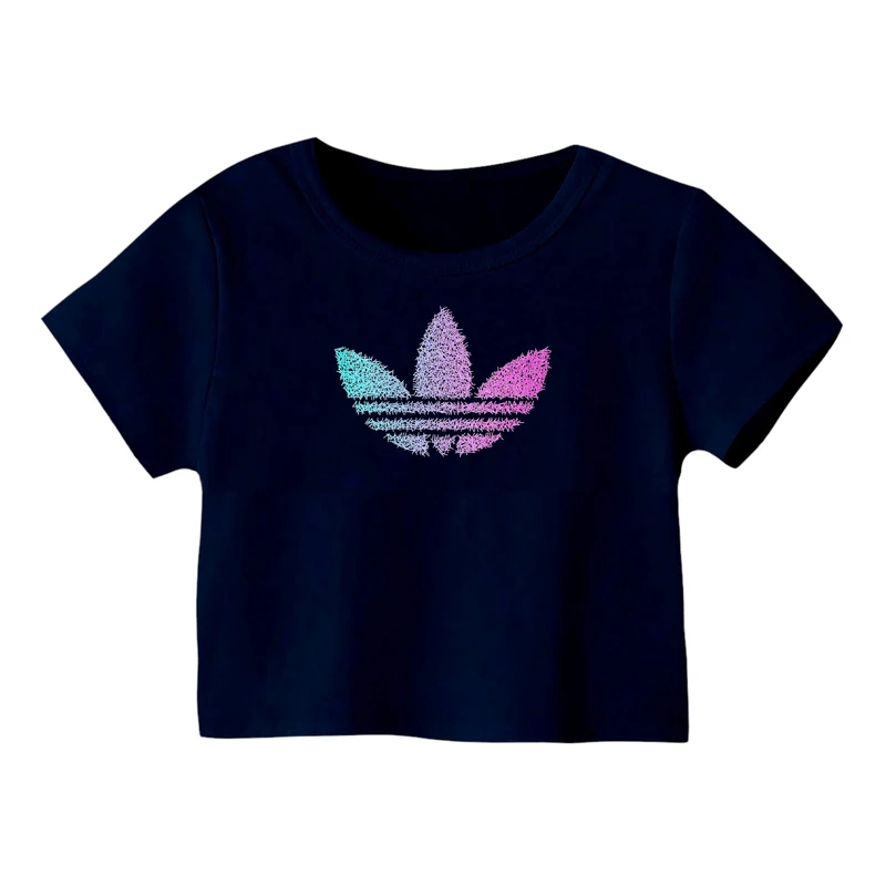 کراپ‌ تی‌شرت آستین کوتاه زنانه مدل لوگو‌ کد 18