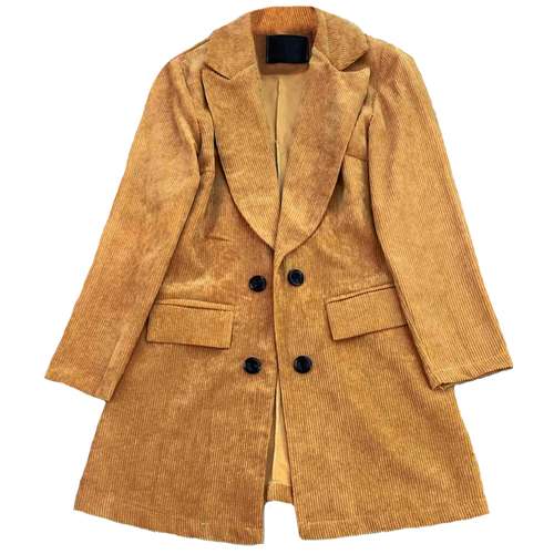 مانتو کتی زنانه مدل مخمل کبریتی پاییزه رنگ شتری