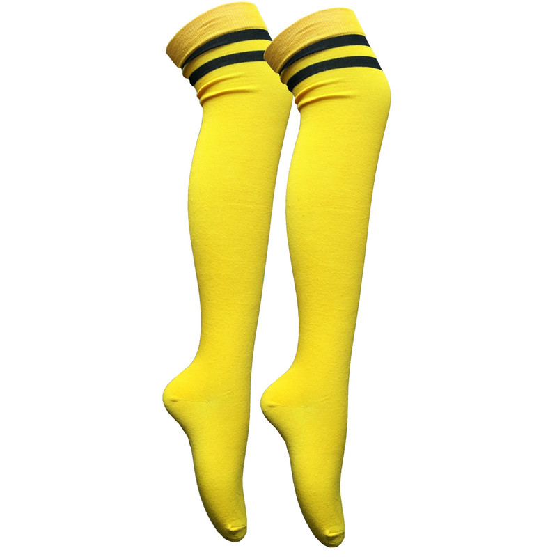جوراب زنانه دکتر جوراب مدل بالای زانو طرح دوخط رنگ زرد