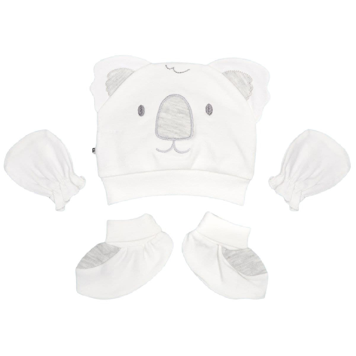 ست کلاه و دستکش و پاپوش نوزادی پاپو مدل کوالا رنگ سفید