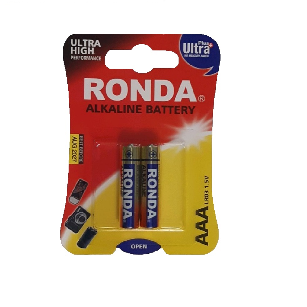 باتری نیم قلمی روندا مدل LR03 بسته 2 عددی