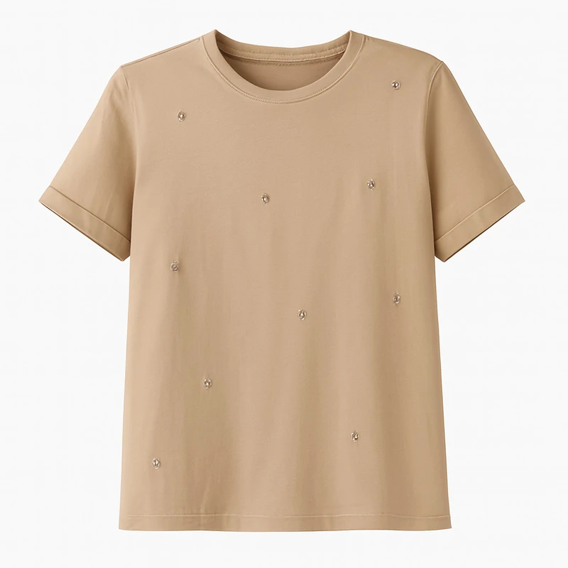 تی‌شرت آستین کوتاه زنانه ایپلیک زی مدل سنگ دوزی کد IP55.1