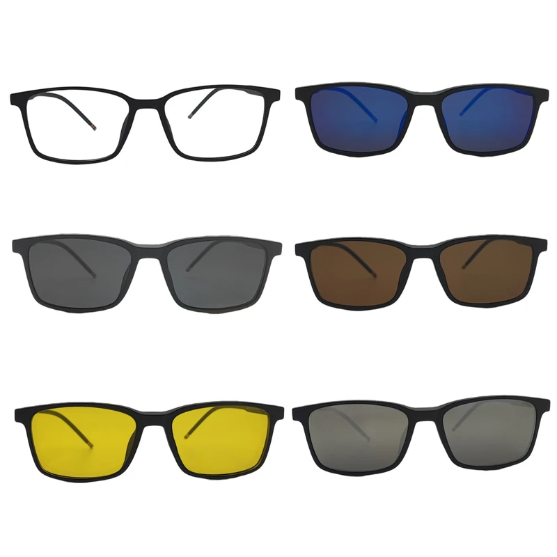 فریم عینک طبی مستطیلی مدل TR2295A به همراه ۵ کاور آفتابی مجموعه ۶ عددی