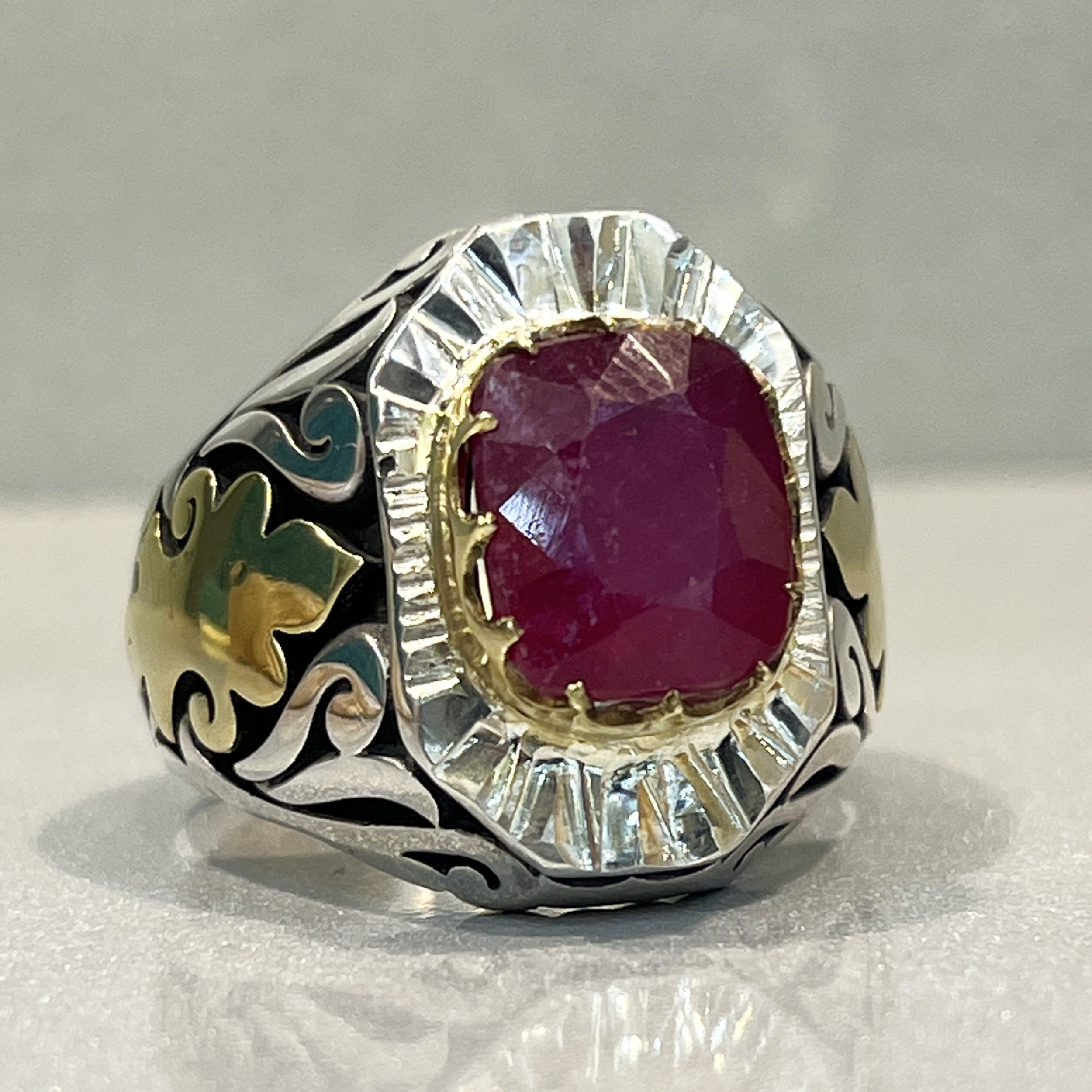 انگشتر نقره مردانه مدل برنجی یاقوت سرخ آفریقایی 9985-3