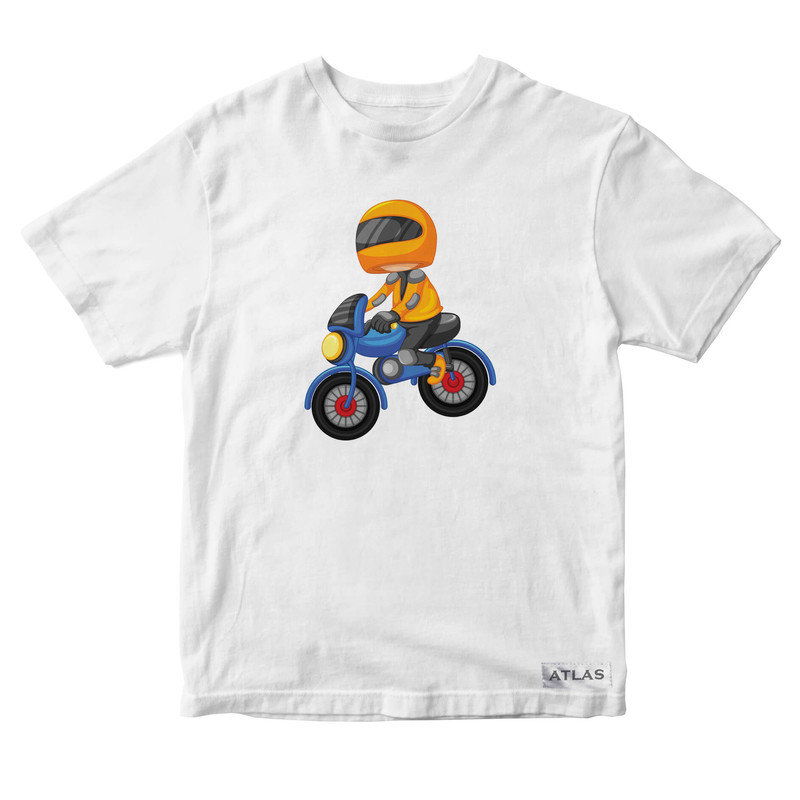 تی شرت آستین کوتاه پسرانه مدل موتور سوار کد SH013 رنگ سفید