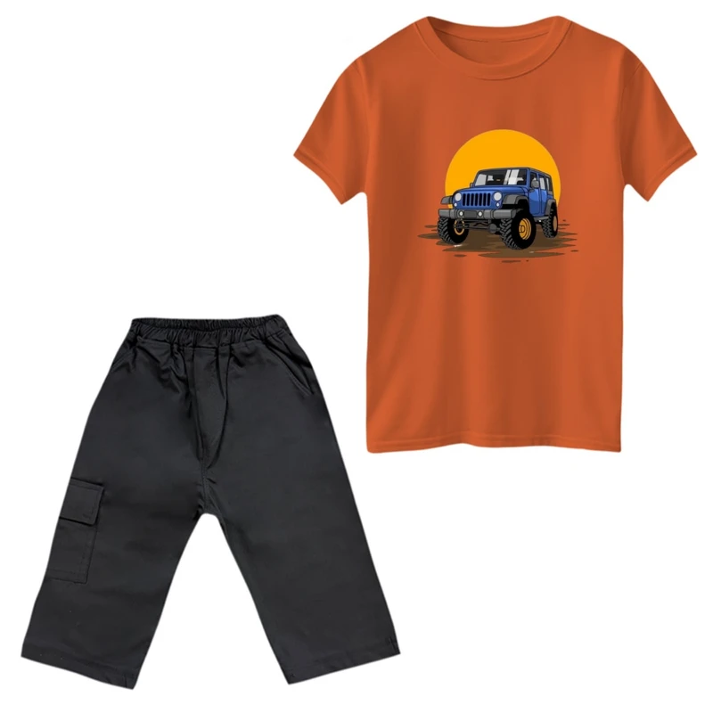 ست تی‌شرت و شلوارک پسرانه مدل جبپ و غروب