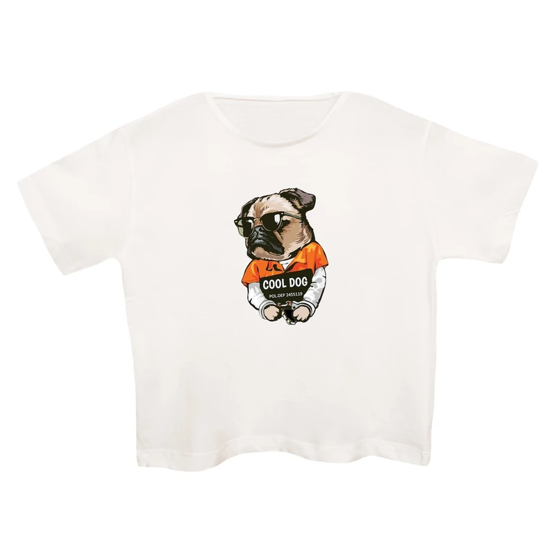 کراپ‌تی شرت آستین کوتاه زنانه مدل سگ کد 9