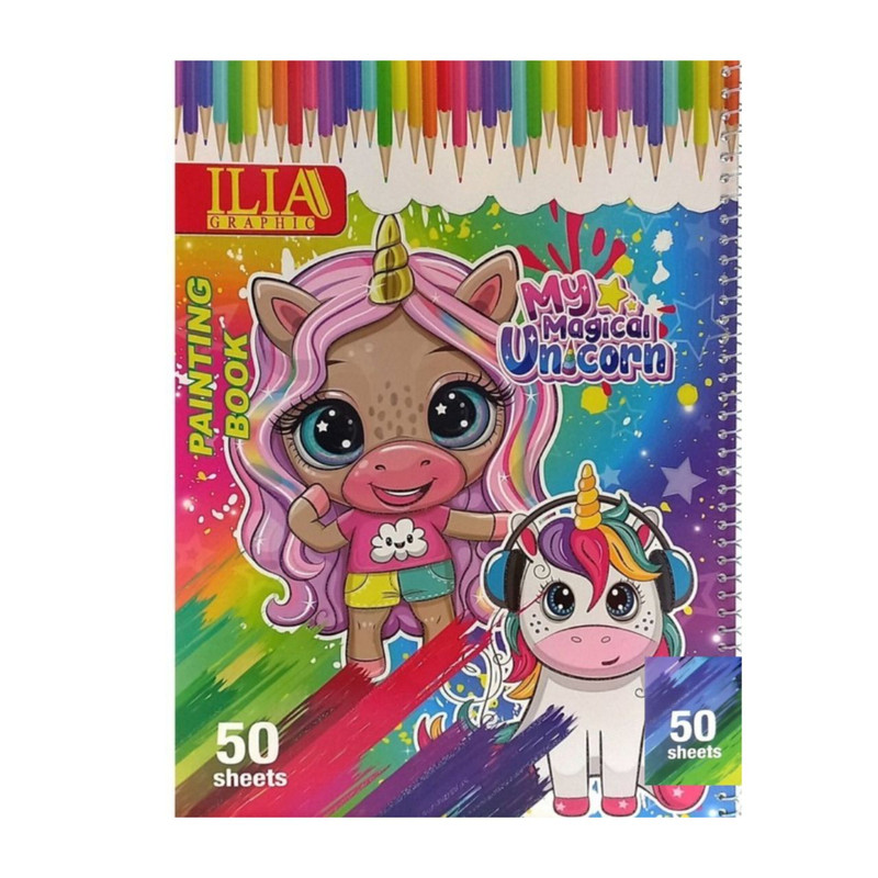 دفتر نقاشی 50 برگ ایلیا گرافیک  مدل سیمی طرح دخترانه