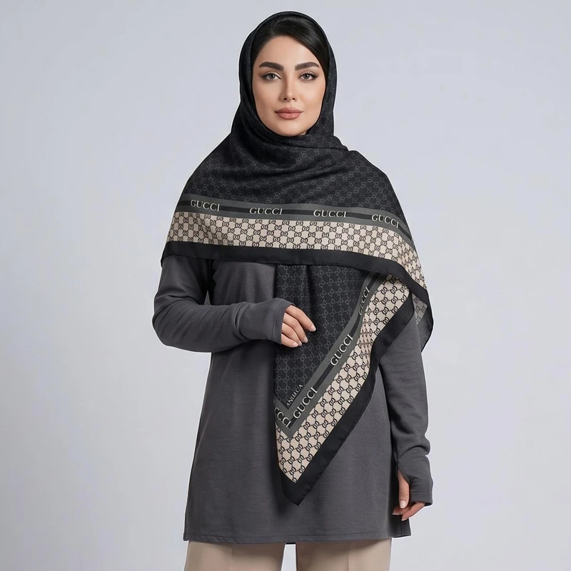 روسری زنانه مدل نخی قواره 120 لاکچری دور دست دوز کد ana-6076