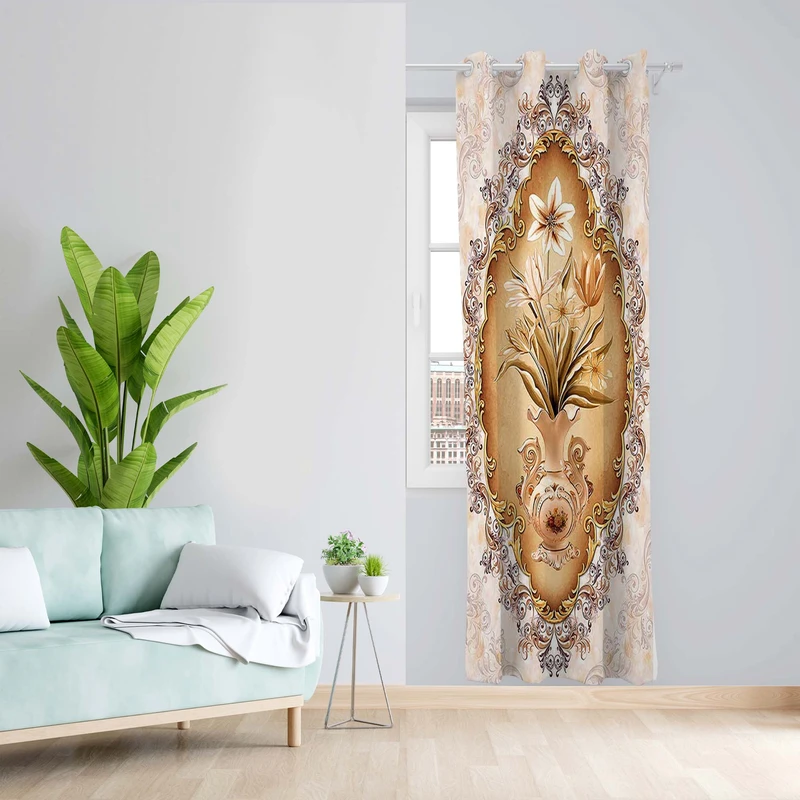 پرده طرح گلدان مدل مخمل پانچی کد 5289 z سایز 140x200 سانتی متر