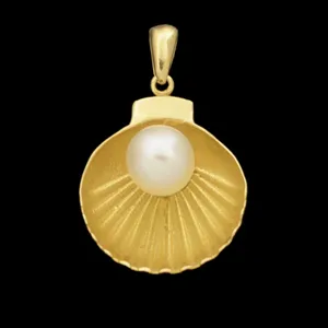 آویز گردنبند طلا 18 عیار زنانه طلای مستجابی مدل صدف و مروارید کد 6716