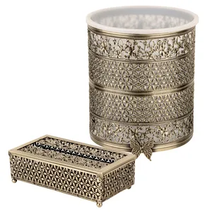ست سطل و جای دستمال کاغذی مدل لیزری آنتیک