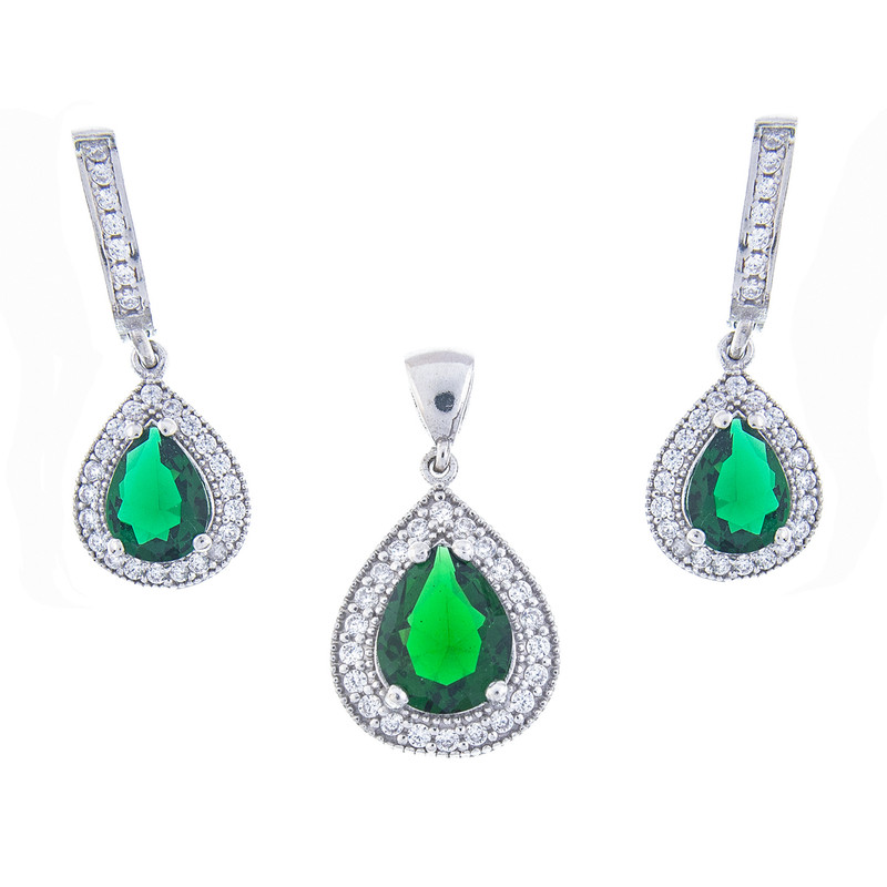 نیم ست نقره زنانه آمیتیس مدل زمرد AVN-N1164