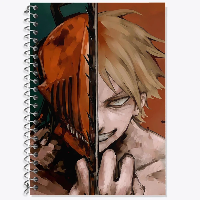 دفتر زبان 50 برگ خندالو مدل دو خط طرح دنجی انیمه مرد اره ای Chainsaw Man کد 17905