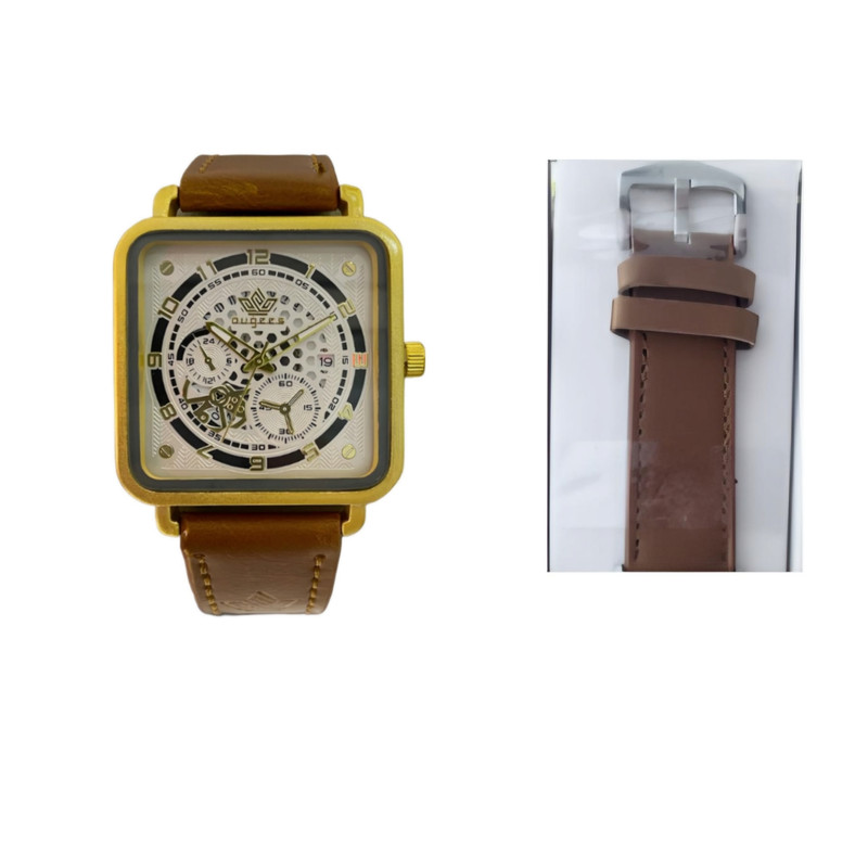 ساعت مچی عقربهای مردانه مدل صفحه اسکلتون تقویم دار بند چرم کد 2 ساعت مچی عقربهای مردانه مدل صفحه اسکلتون تقویم دار بند چرم کد 2