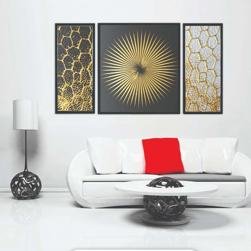 تابلو بکلیت طرح مدرن دیجیتال آرت مدل B-2059 فریم مشکی مجموعه 3 عددی