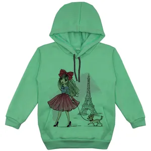 هودی دخترانه مدل دختر و ایفل F13 رنگ سبز