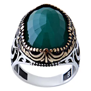 انگشتر نقره مردانه بازرگانی میلادی مدل سنگ عقیق رکاب ترک وارداتی کد AM_387