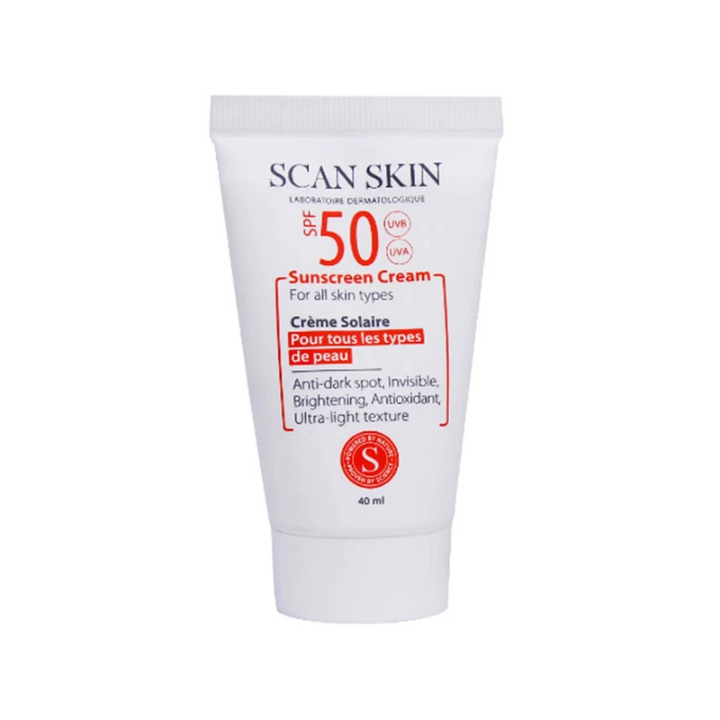 کرم ضدآفتاب و ضدلک بی‌رنگ اسکن اسکین مدل SPF50 مناسب انواع پوست، حجم 40 میلی‌لیتر