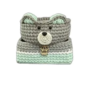 سبد قلاب بافی تریکو مدل خرسی کد 5676 مجموعه دو عددی