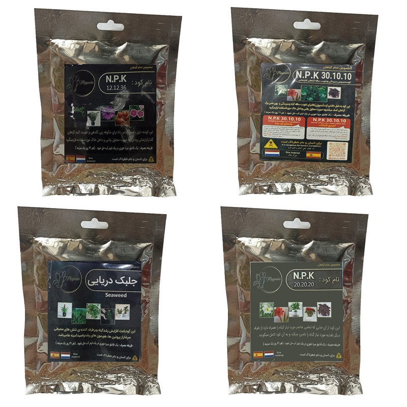 کود گلدهی 36-12-12 و کود کامل 20-20-20 و کود سبزینگی و تقویت ساقه 10-10-30 و جلبک دریایی مدل raw material وزن 200 گرم کود گلدهی 36-12-12 و کود کامل 20-20-20 و کود سبزینگی و تقویت ساقه 10-10-30 و جلبک دریایی مدل raw material وزن 200 گرم