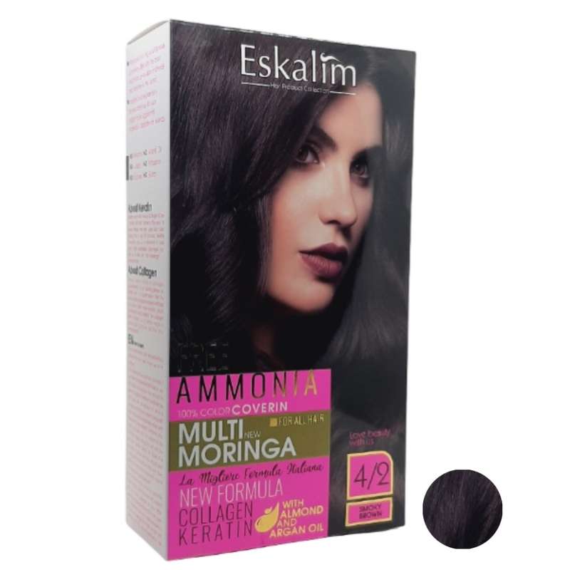 کیت رنگ مو اسکالیم سری collagen keratin شماره 4.2 حجم 100 میلی لیتر رنگ قهوه ای دودی
