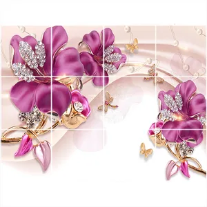 تایل سقفی طرح گل بنفش کد 3D1613-12 سایز 60x60 سانتی متر مجموعه 12عددی