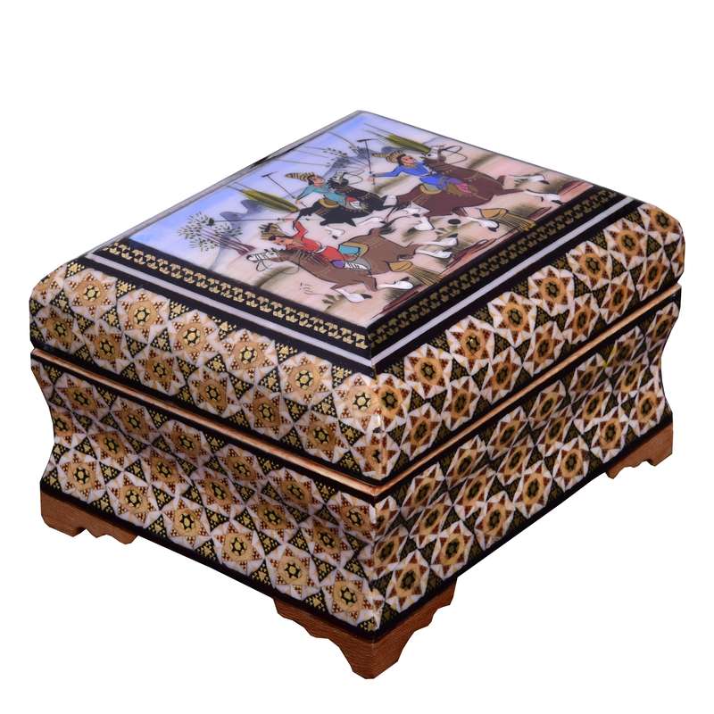 جعبه جواهرات خاتم کاری مدل شکار کد 12-BK