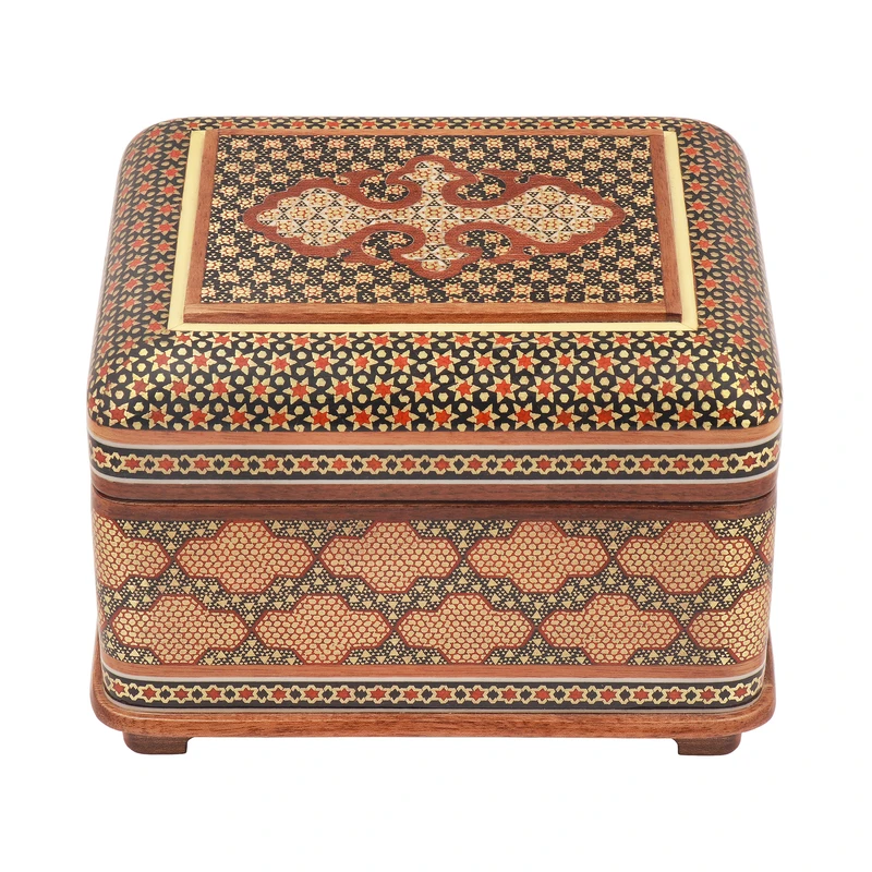 جعبه جواهرات خاتم کاری چوبی فراز هنر مدل خمره‌ای کد 1613