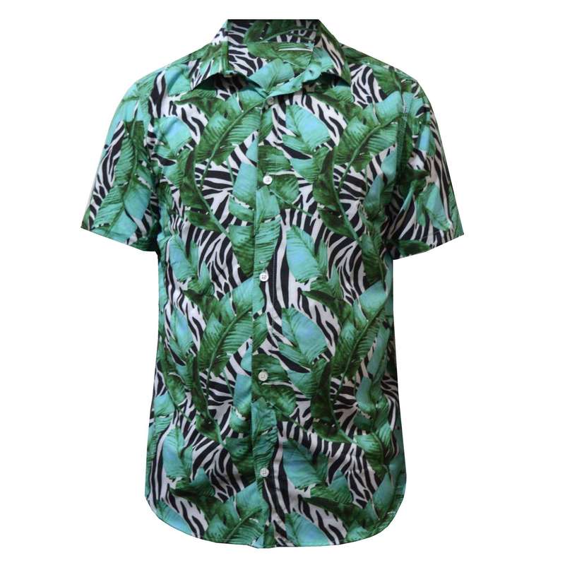 پیراهن آستین کوتاه مردانه مدل هاوایی طرح برگ رنگ سبز