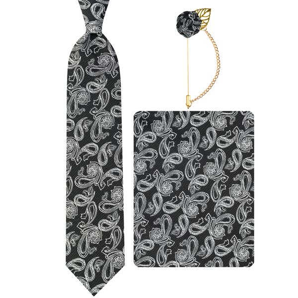 ست کراوات و دستمال جیب و گل کت مردانه جیان فرانکو روسی مدل GF-PA814-BK