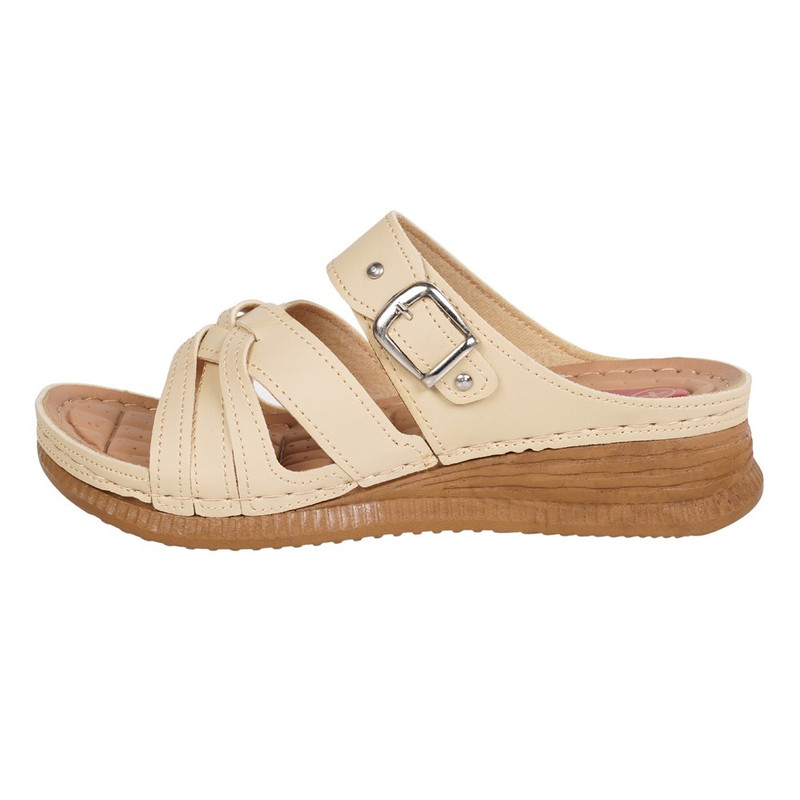 دمپایی زنانه پاپا مدل دلوین رنگ کرم