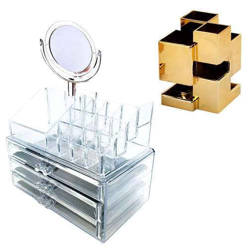 استند لوازم آرایشی مدل cosmetic به همراه جا برسی و آینه 
