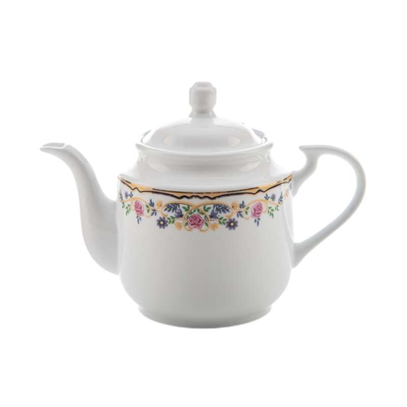 قوری چینی زرین ایران مدل چای استوانه کوچک 3 گلستان درجه عالی گنجایش 450 میلی‌لیتر