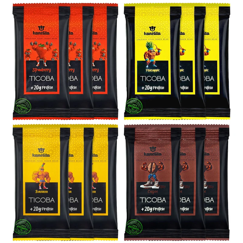 پروتئین بار موز و توت فرنگی و قهوه آناناس کنلیتا - 50 گرم بسته 12 عددی