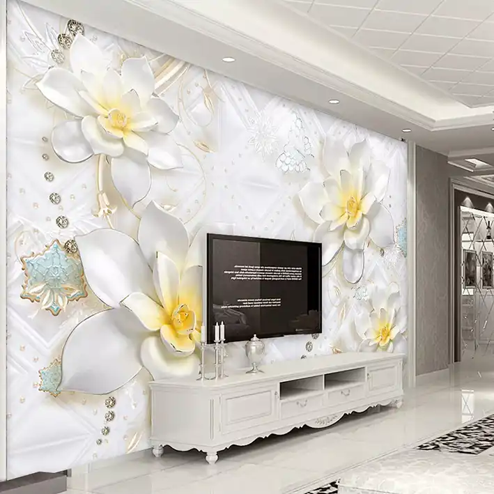 پوستر دیواری سه بعدی مدل گل برجسته سفید DRVFR1202