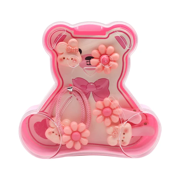 ست کش و گیره مو زنانه مدل 204 خرسی مجموعه 5 عددی