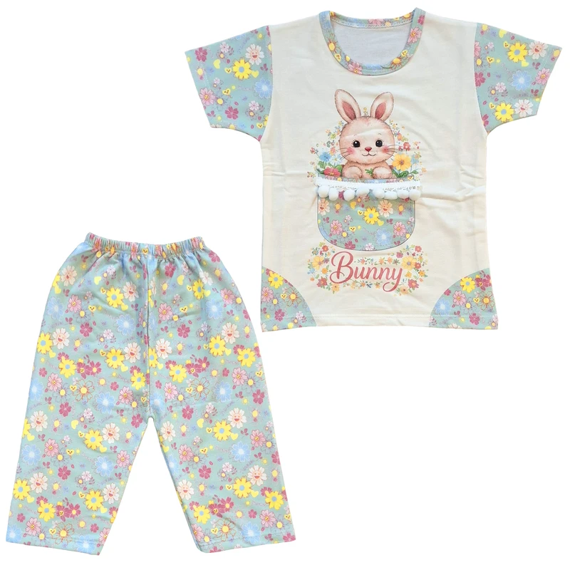 ست تی‌شرت آستین کوتاه و شلوارک راحتی دخترانه مدل Bunny19