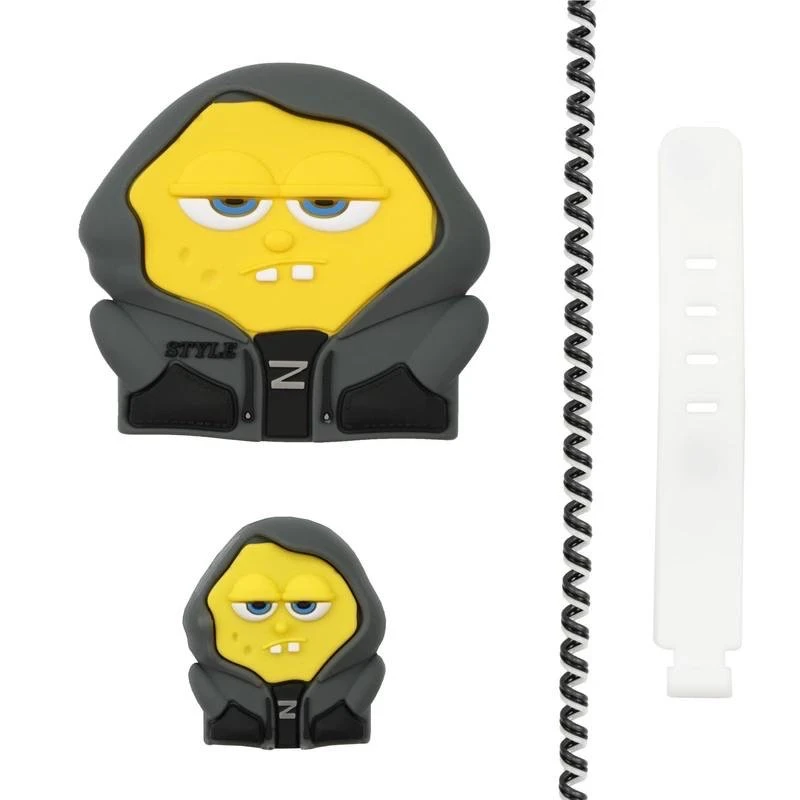 محافظ کابل وال کیس طرح باب اسفنجی به همراه محافظ شارژر دیواری 33 وات شیائومی مجموعه 4 عددی